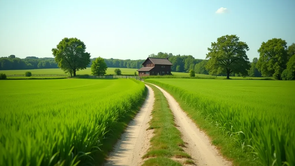 Country lane through green fields in Vidzeme countryside with trees